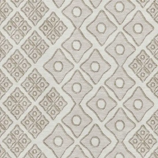 Ivory And Beige Geometric Washable Area Rug With UV Protection Photo 4