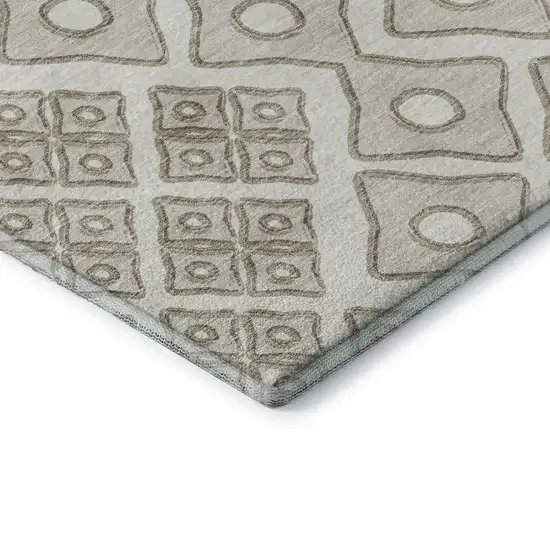 Ivory And Beige Geometric Washable Area Rug With UV Protection Photo 9