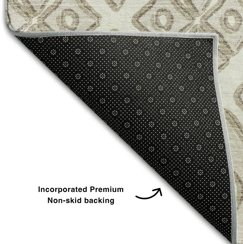 Ivory And Beige Geometric Washable Area Rug With UV Protection Photo 8