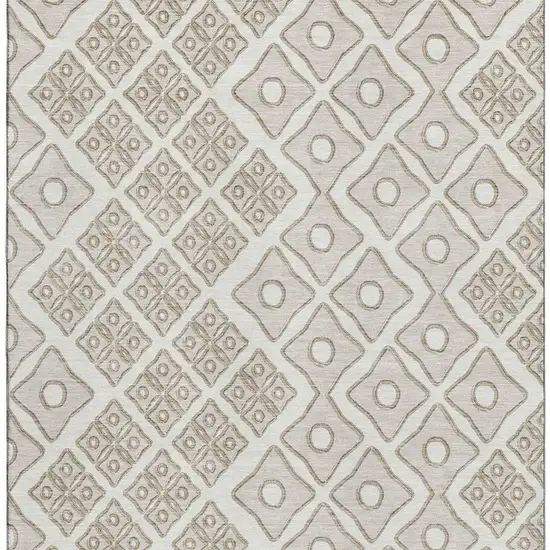 Ivory And Beige Geometric Washable Area Rug With UV Protection Photo 5