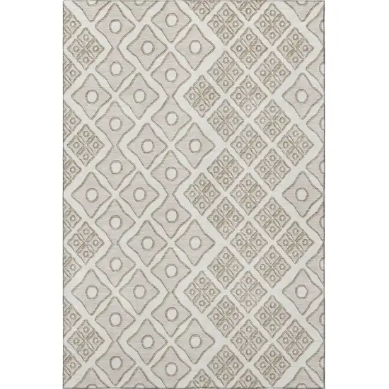 Ivory And Beige Geometric Washable Area Rug With UV Protection Photo 5