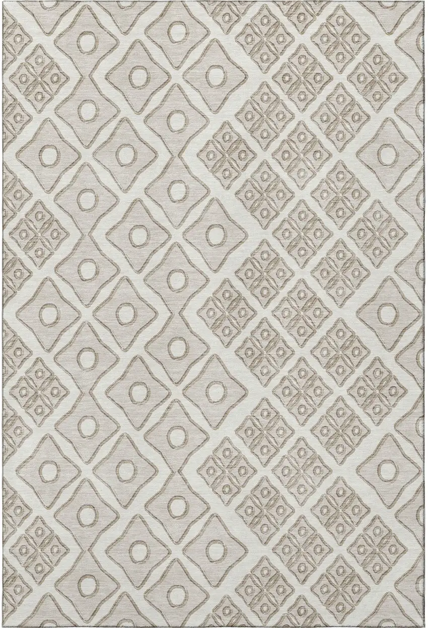 Ivory And Beige Geometric Washable Area Rug With UV Protection Photo 5