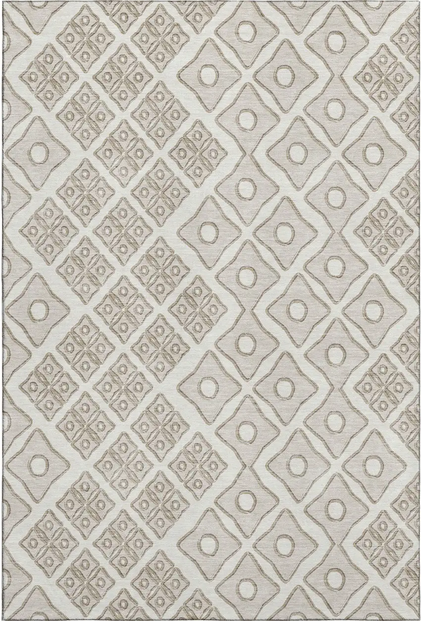 Ivory And Beige Geometric Washable Area Rug With UV Protection Photo 2