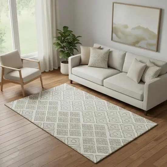 Ivory And Beige Geometric Washable Area Rug With UV Protection Photo 1