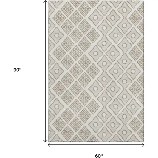 Ivory And Beige Geometric Washable Area Rug With UV Protection Photo 3