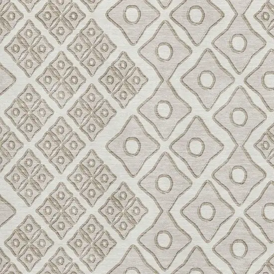 Ivory And Beige Geometric Washable Area Rug With UV Protection Photo 4