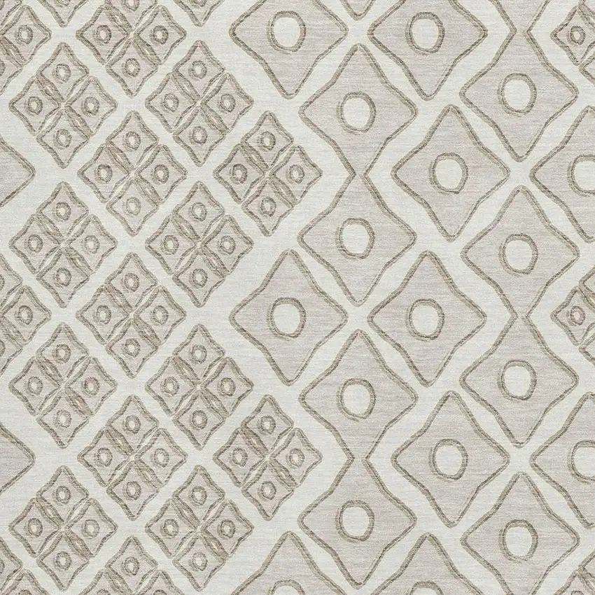 Ivory And Beige Geometric Washable Area Rug With UV Protection Photo 4