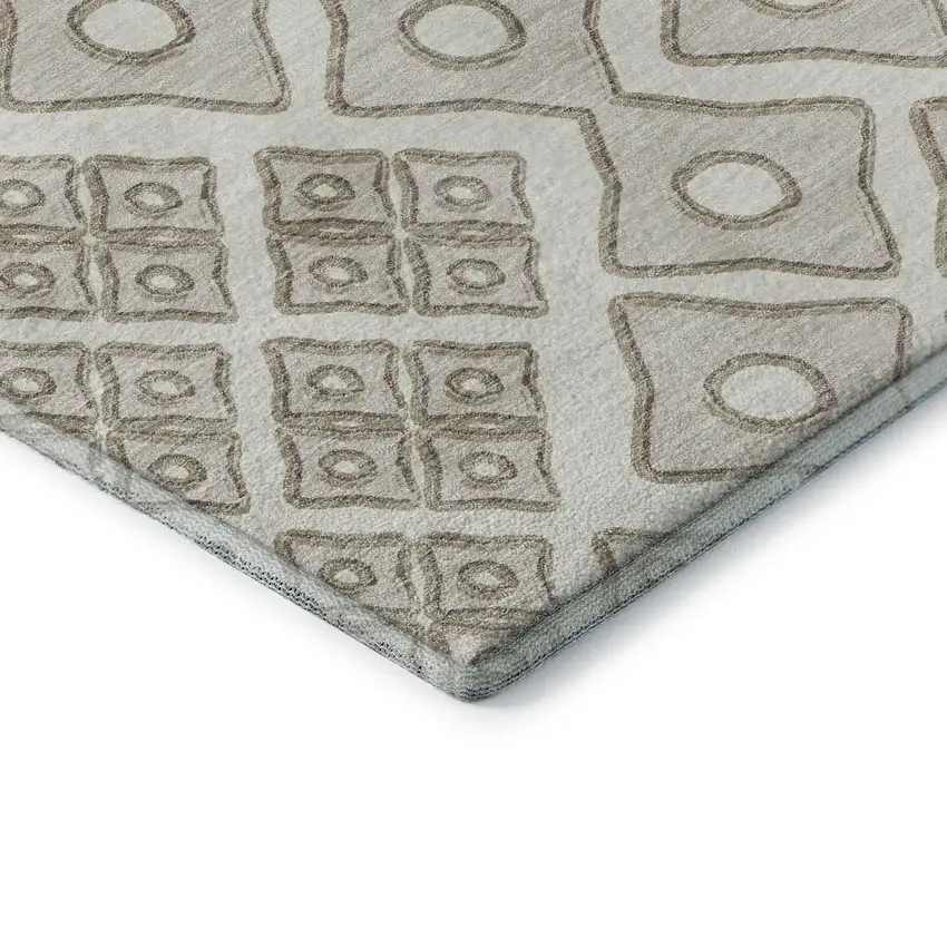 Ivory And Beige Geometric Washable Area Rug With UV Protection Photo 9