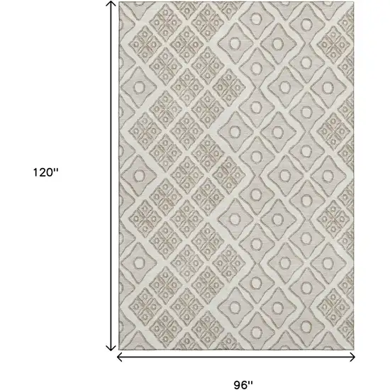 Ivory And Beige Geometric Washable Area Rug With UV Protection Photo 3