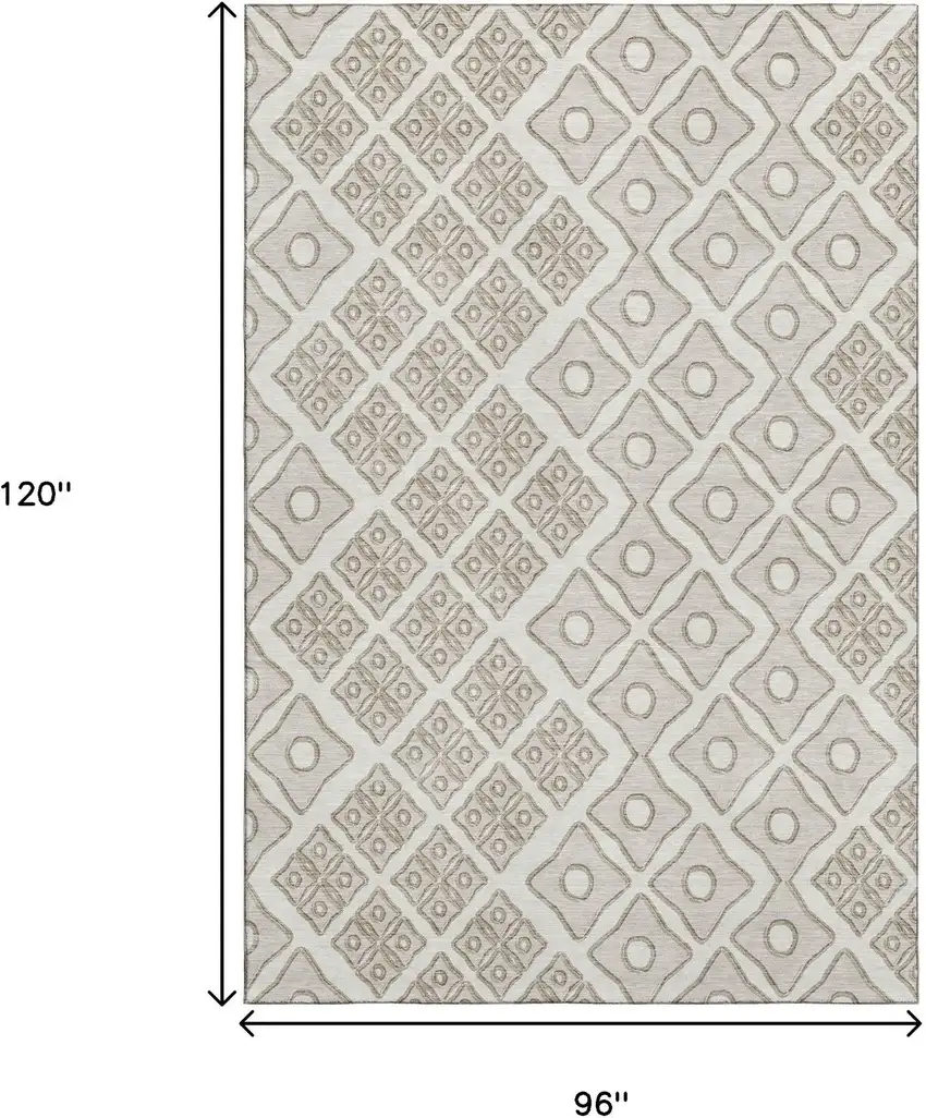 Ivory And Beige Geometric Washable Area Rug With UV Protection Photo 3