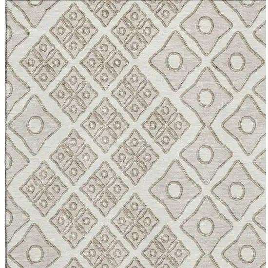 Ivory And Beige Geometric Washable Area Rug With UV Protection Photo 4