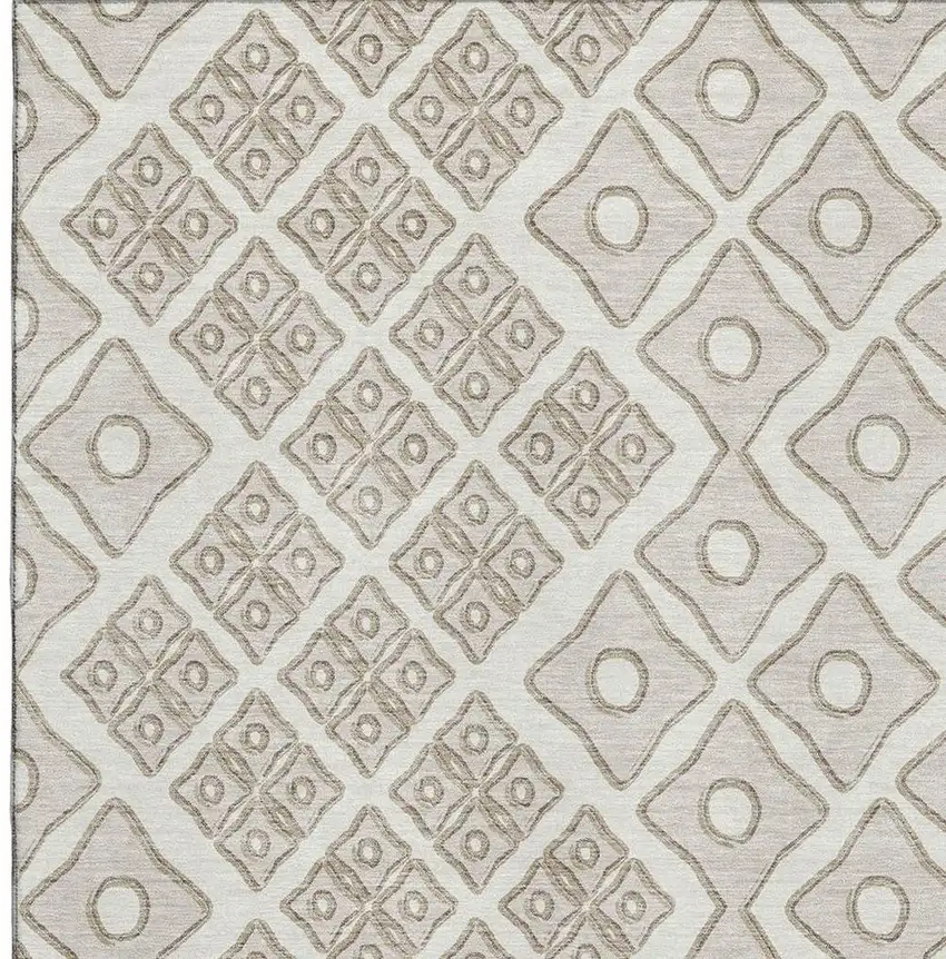Ivory And Beige Geometric Washable Area Rug With UV Protection Photo 4