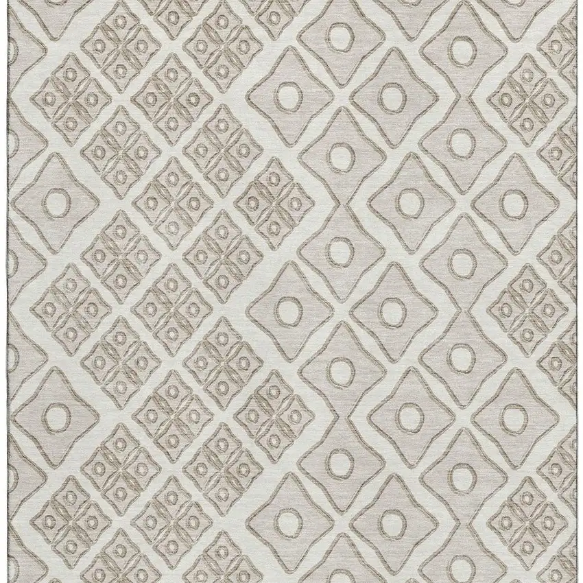 Ivory And Beige Geometric Washable Area Rug With UV Protection Photo 5