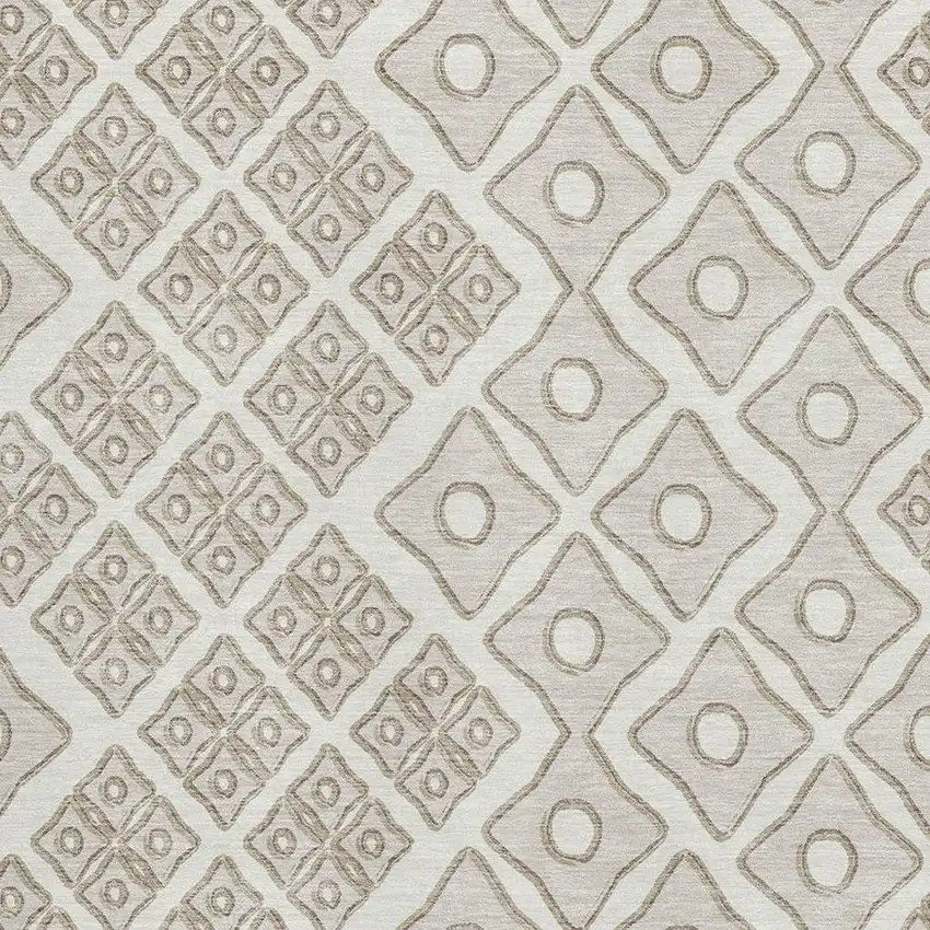 Ivory And Beige Geometric Washable Area Rug With UV Protection Photo 4