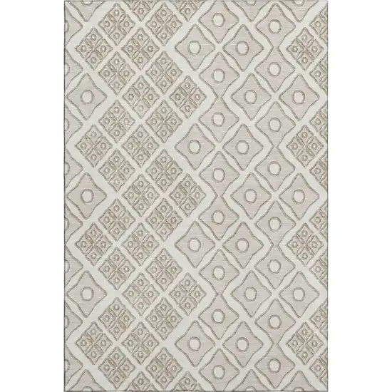 Ivory And Beige Geometric Washable Area Rug With UV Protection Photo 2