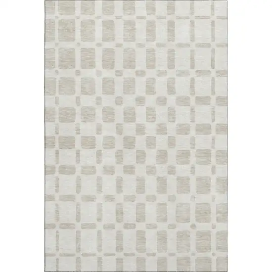 Ivory And Beige Geometric Washable Area Rug With UV Protection Photo 1