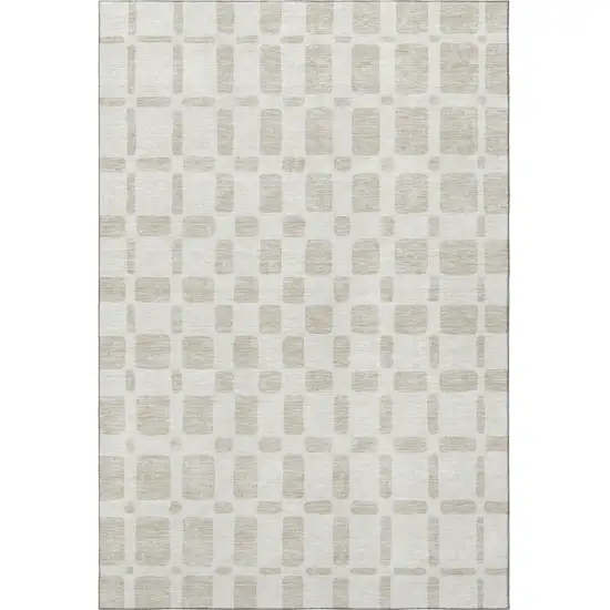 Ivory And Beige Geometric Washable Area Rug With UV Protection Photo 4