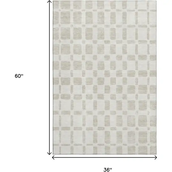 Ivory And Beige Geometric Washable Area Rug With UV Protection Photo 3