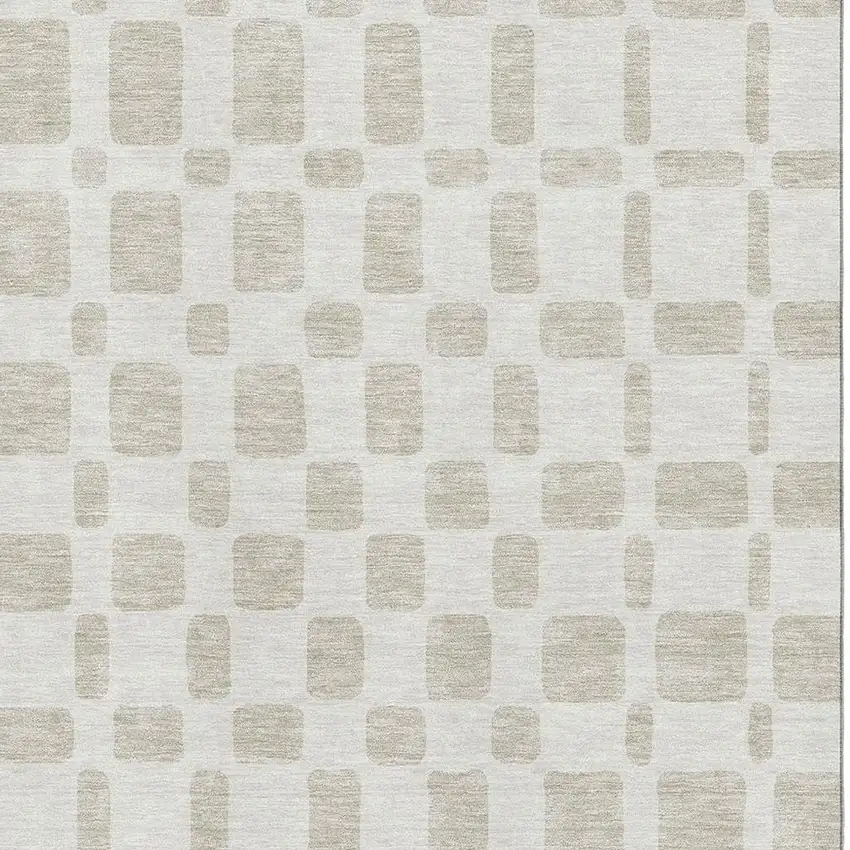 Ivory And Beige Geometric Washable Area Rug With UV Protection Photo 3