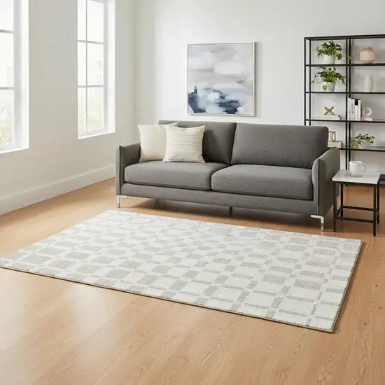 Ivory And Beige Geometric Washable Area Rug With UV Protection Photo 2