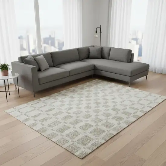 Ivory And Beige Geometric Washable Area Rug With UV Protection Photo 2