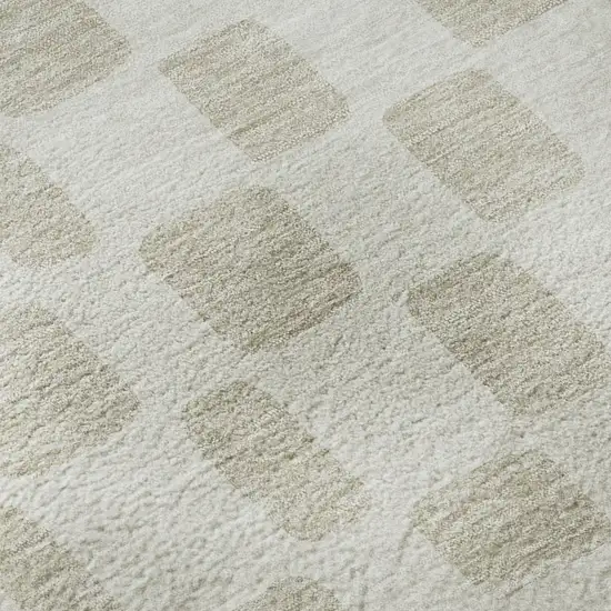 Ivory And Beige Geometric Washable Area Rug With UV Protection Photo 7