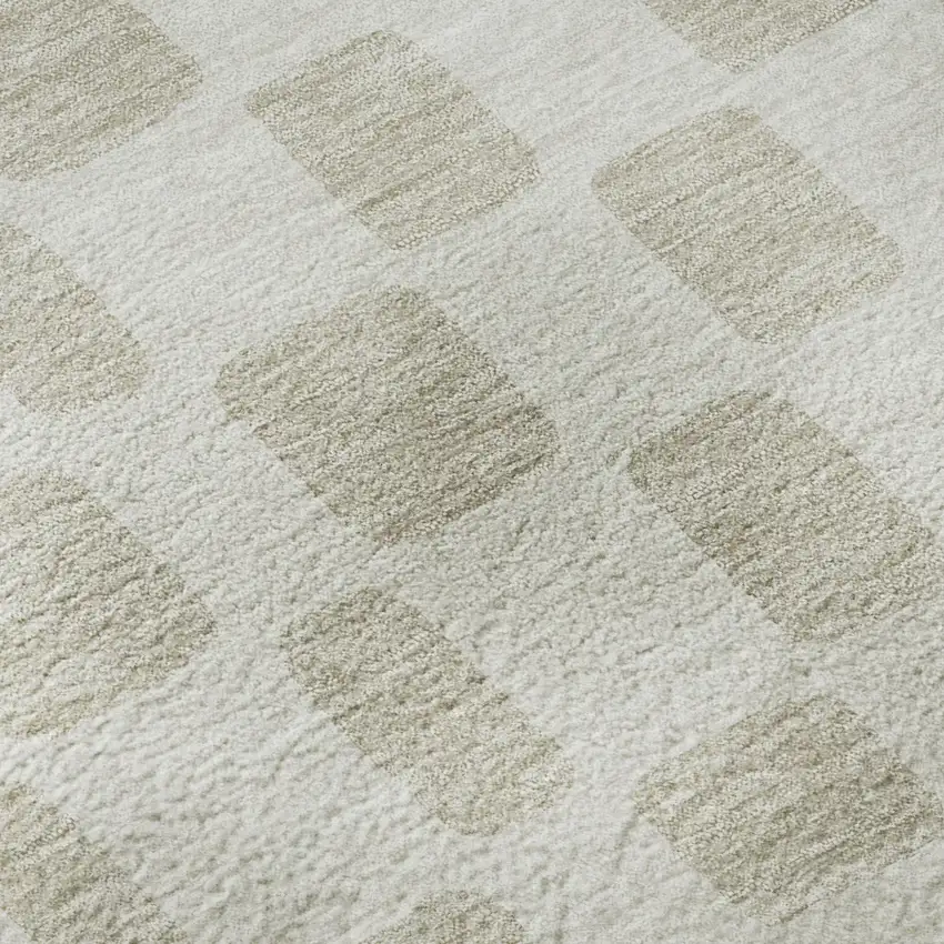 Ivory And Beige Geometric Washable Area Rug With UV Protection Photo 7