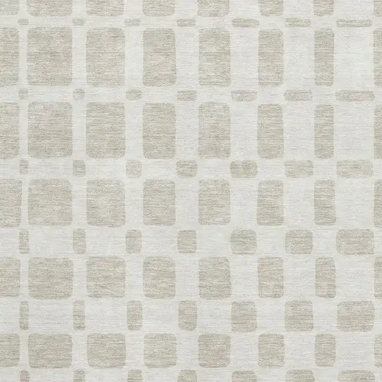 Ivory And Beige Geometric Washable Area Rug With UV Protection Photo 3