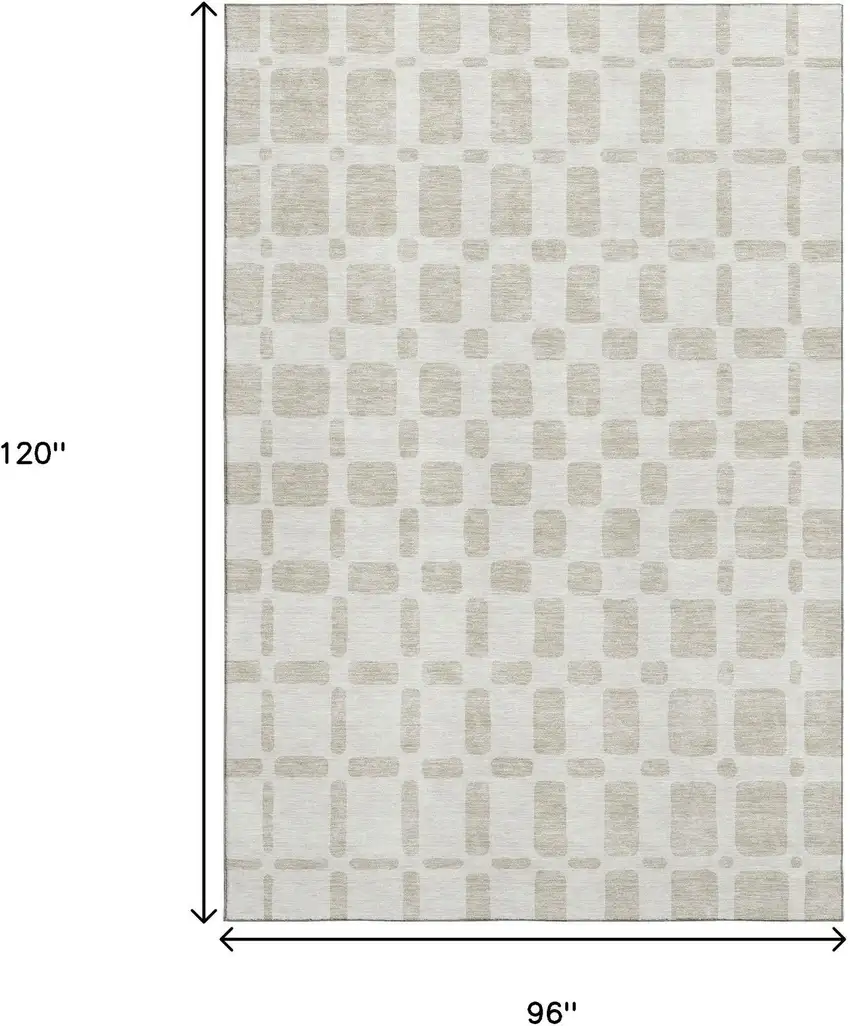 Ivory And Beige Geometric Washable Area Rug With UV Protection Photo 8