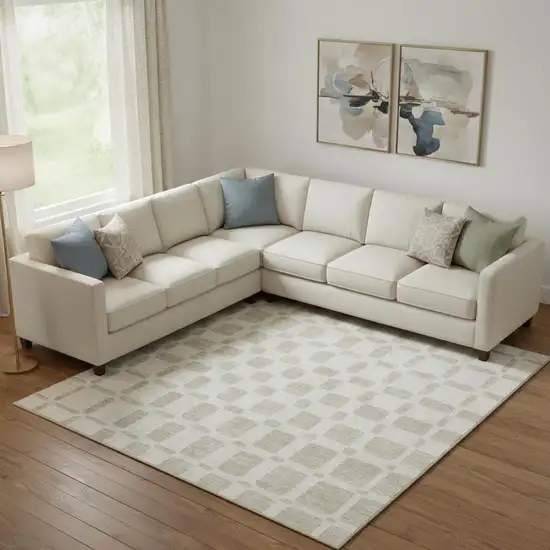 Ivory And Beige Geometric Washable Area Rug With UV Protection Photo 1