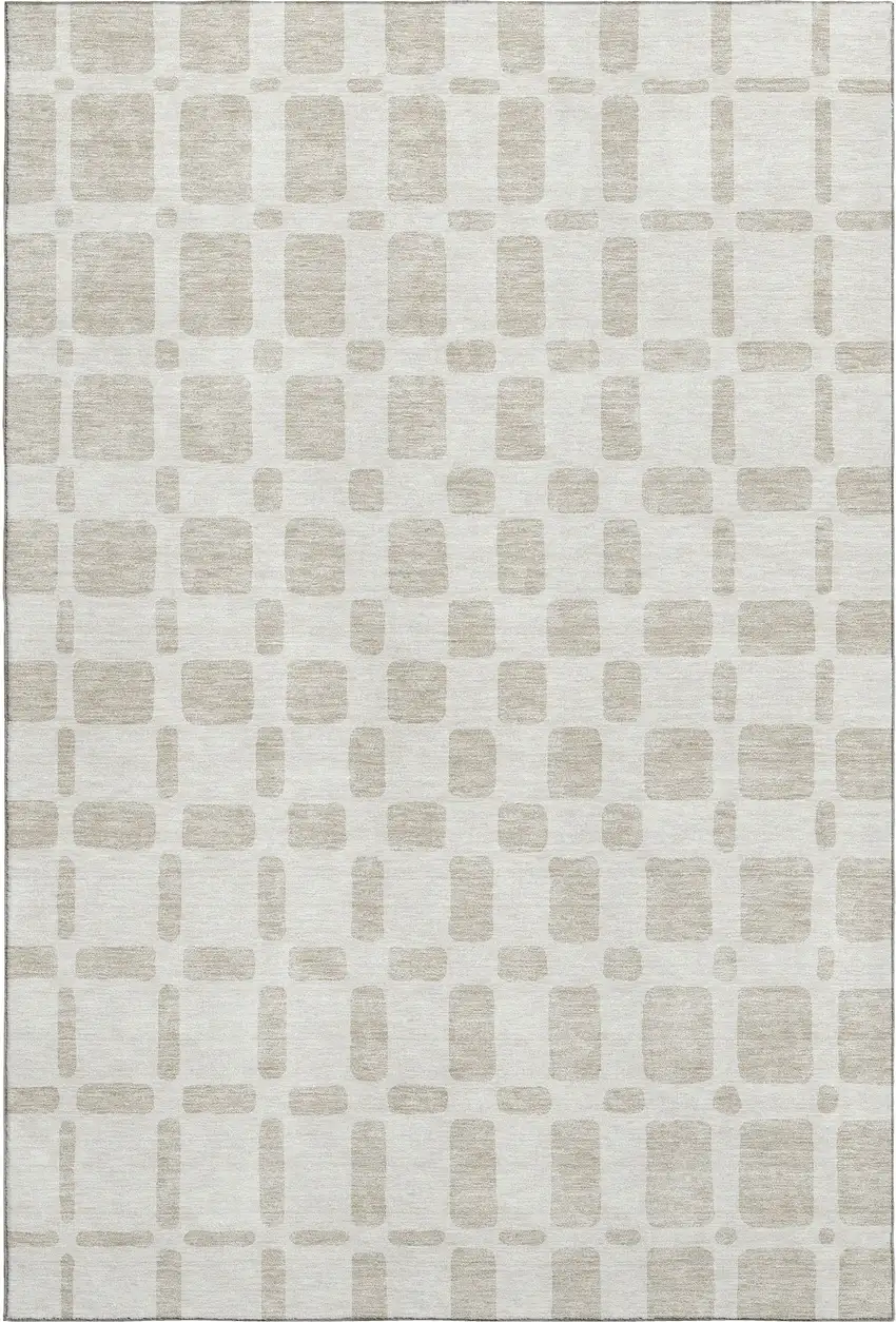 Ivory And Beige Geometric Washable Area Rug With UV Protection Photo 1