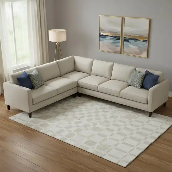 Ivory And Beige Geometric Washable Area Rug With UV Protection Photo 1