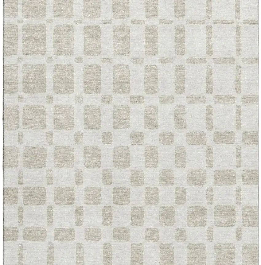 Ivory And Beige Geometric Washable Area Rug With UV Protection Photo 3