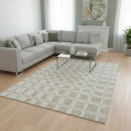 Ivory And Beige Geometric Washable Area Rug With UV Protection Photo 2
