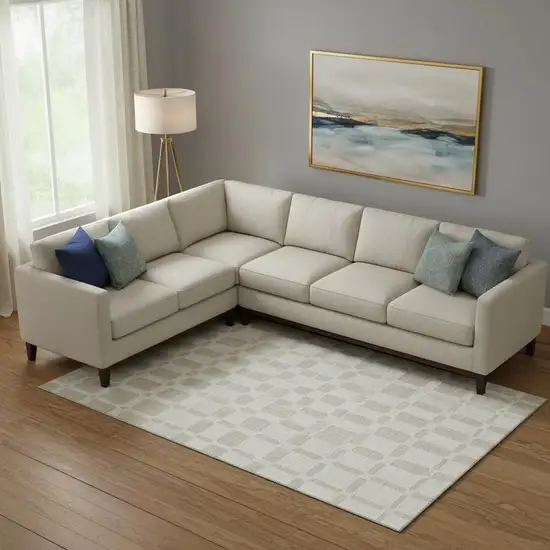 Ivory And Beige Geometric Washable Area Rug With UV Protection Photo 1