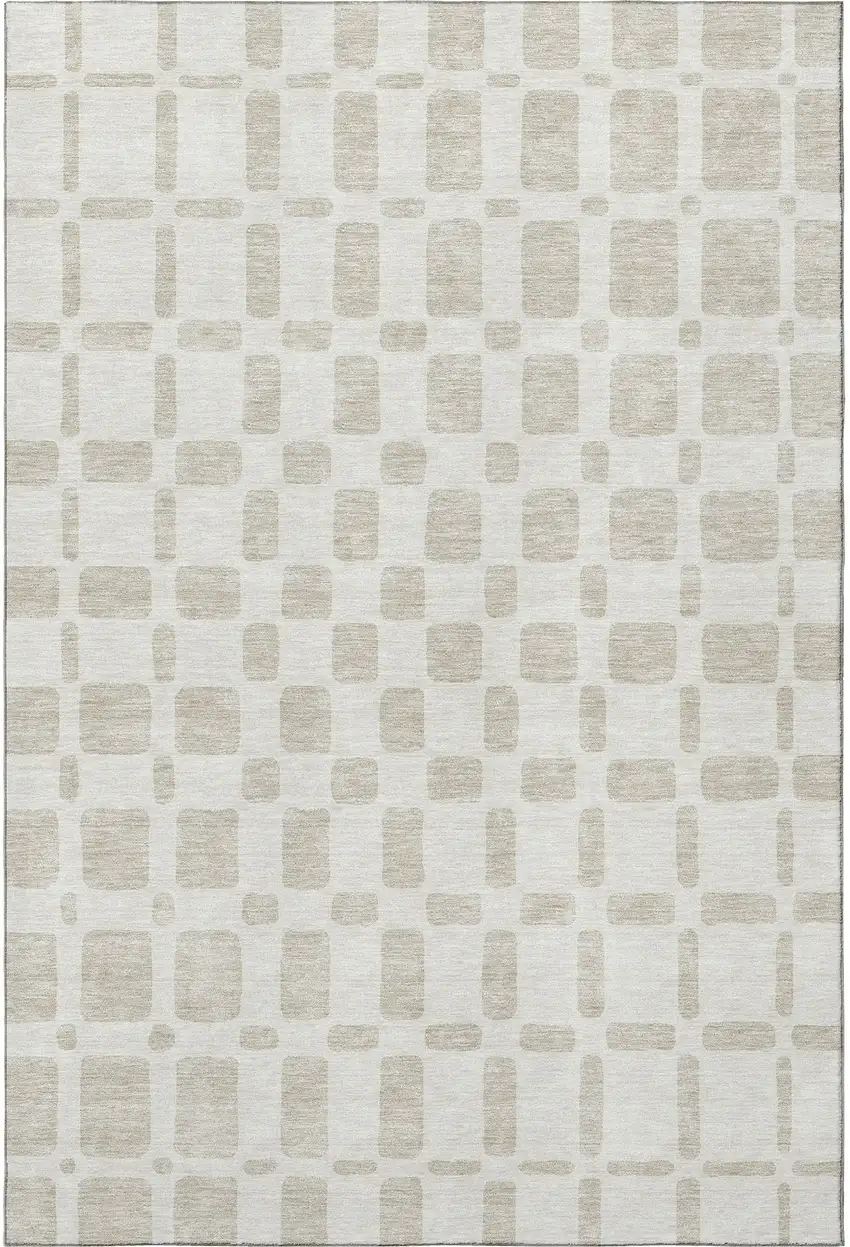 Ivory And Beige Geometric Washable Area Rug With UV Protection Photo 4
