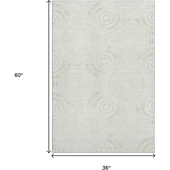 Ivory And Beige Geometric Washable Area Rug With UV Protection Photo 3