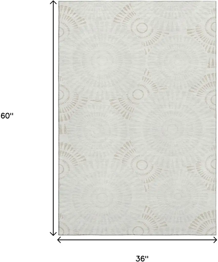 Ivory And Beige Geometric Washable Area Rug With UV Protection Photo 3