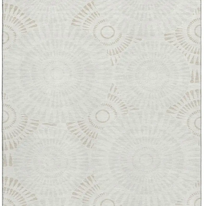 Ivory And Beige Geometric Washable Area Rug With UV Protection Photo 3