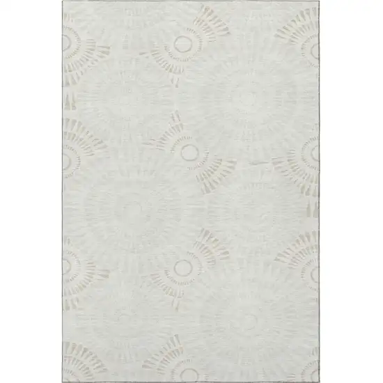 Ivory And Beige Geometric Washable Area Rug With UV Protection Photo 4