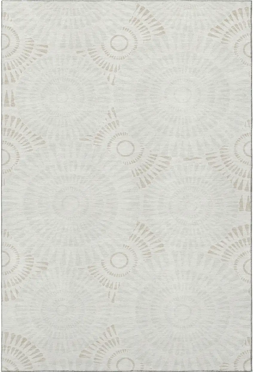 Ivory And Beige Geometric Washable Area Rug With UV Protection Photo 4