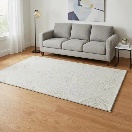 Ivory And Beige Geometric Washable Area Rug With UV Protection Photo 2