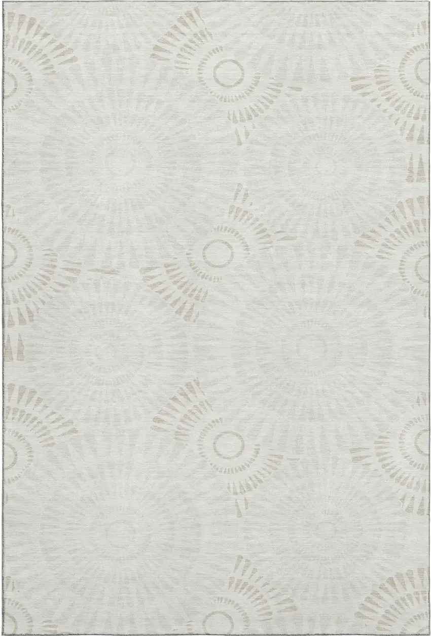 Ivory And Beige Geometric Washable Area Rug With UV Protection Photo 1