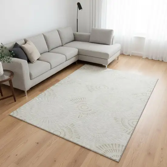 Ivory And Beige Geometric Washable Area Rug With UV Protection Photo 2