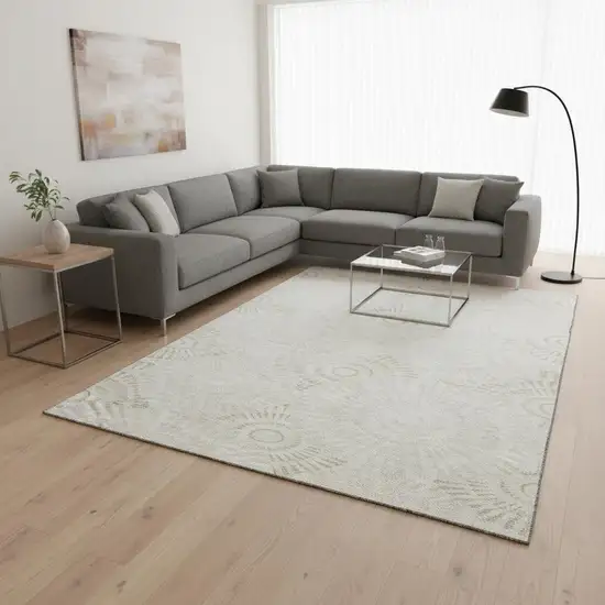 Ivory And Beige Geometric Washable Area Rug With UV Protection Photo 2