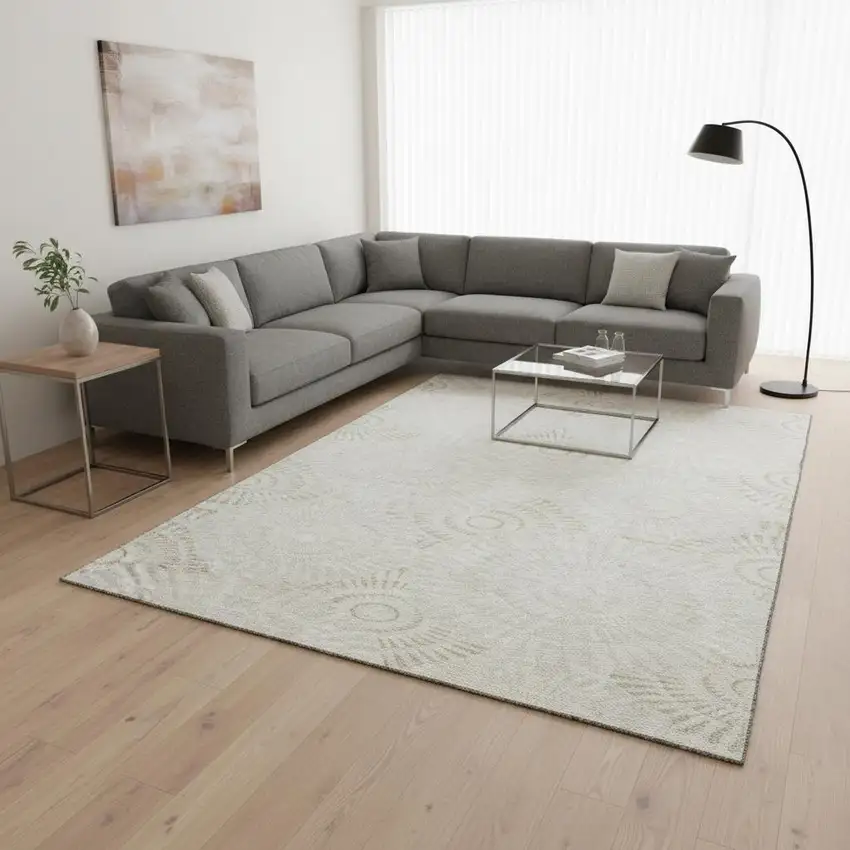 Ivory And Beige Geometric Washable Area Rug With UV Protection Photo 2