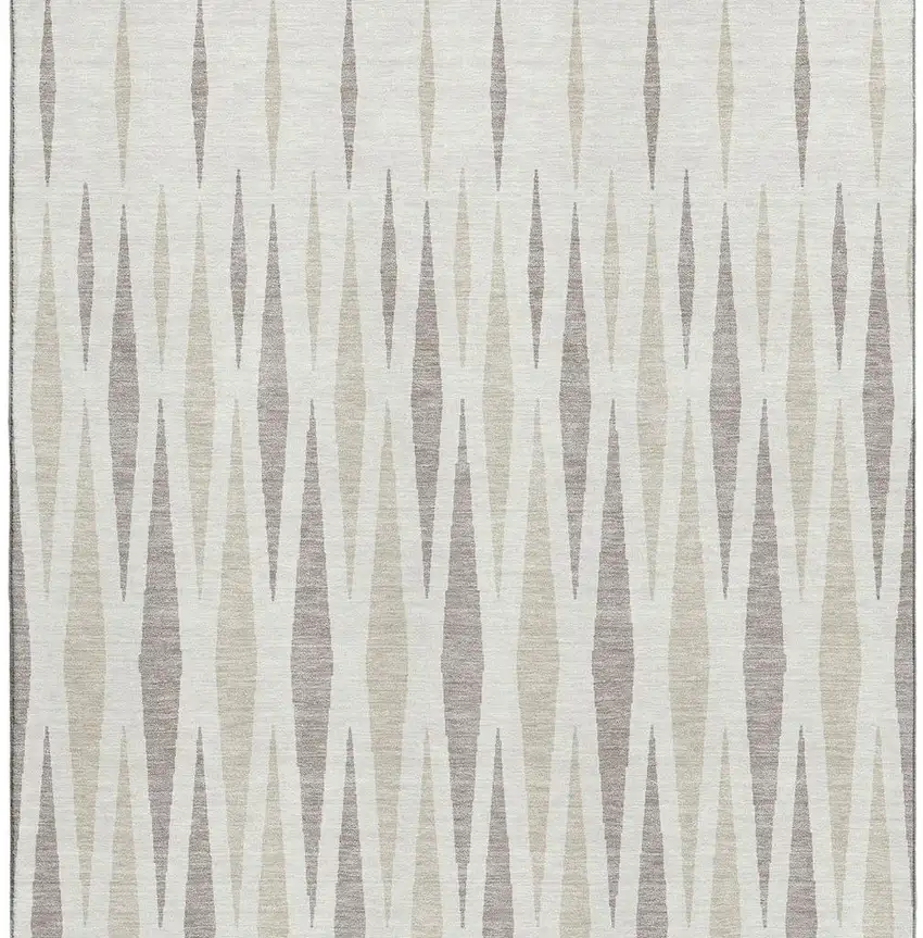 Ivory And Beige Geometric Washable Area Rug With UV Protection Photo 3