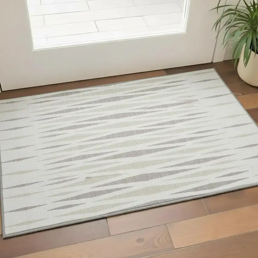 Ivory And Beige Geometric Washable Area Rug With UV Protection Photo 2