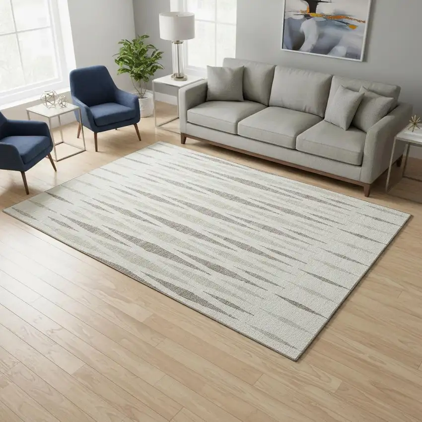 Ivory And Beige Geometric Washable Area Rug With UV Protection Photo 2