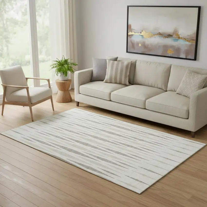 Ivory And Beige Geometric Washable Area Rug With UV Protection Photo 1